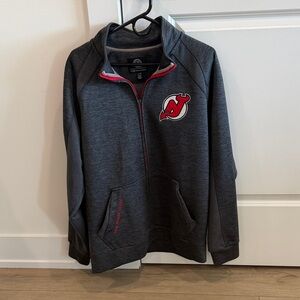 Men's Lightweight Dark Gray Half-Zip Jacket with Red Trim - NHL Devils Logo